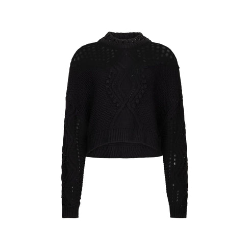 Maglia Donna in lana con traforature in nero
